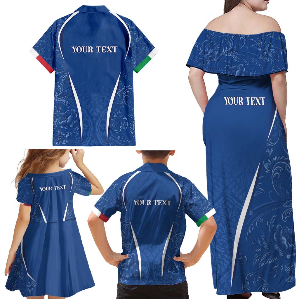 Italy Rugby Personalized Family Matching Off Shoulder Maxi Dress and Hawaiian Shirt Azzurro Savoia - Renaissance Inspired