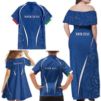 Italy Rugby Personalized Family Matching Off Shoulder Maxi Dress and Hawaiian Shirt Azzurro Savoia - Renaissance Inspired