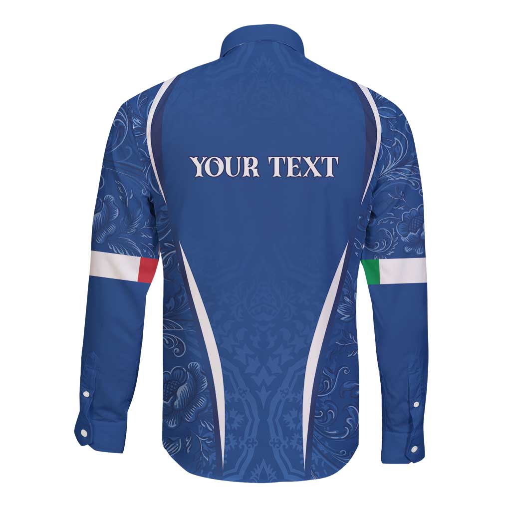 Italy Rugby Personalized Long Sleeve Button Shirt Azzurro Savoia - Renaissance Inspired