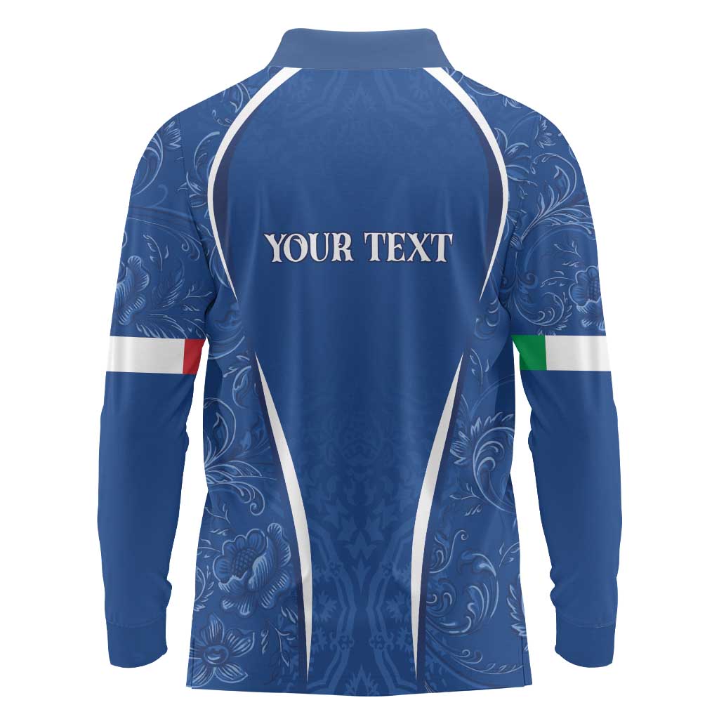 Italy Rugby Personalized Long Sleeve Polo Shirt Azzurro Savoia - Renaissance Inspired