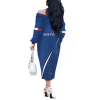 Italy Rugby Personalized Off The Shoulder Long Sleeve Dress Azzurro Savoia - Renaissance Inspired