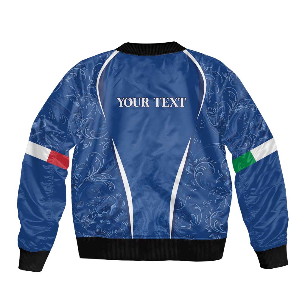 Italy Rugby Personalized Sleeve Zip Bomber Jacket Azzurro Savoia - Renaissance Inspired