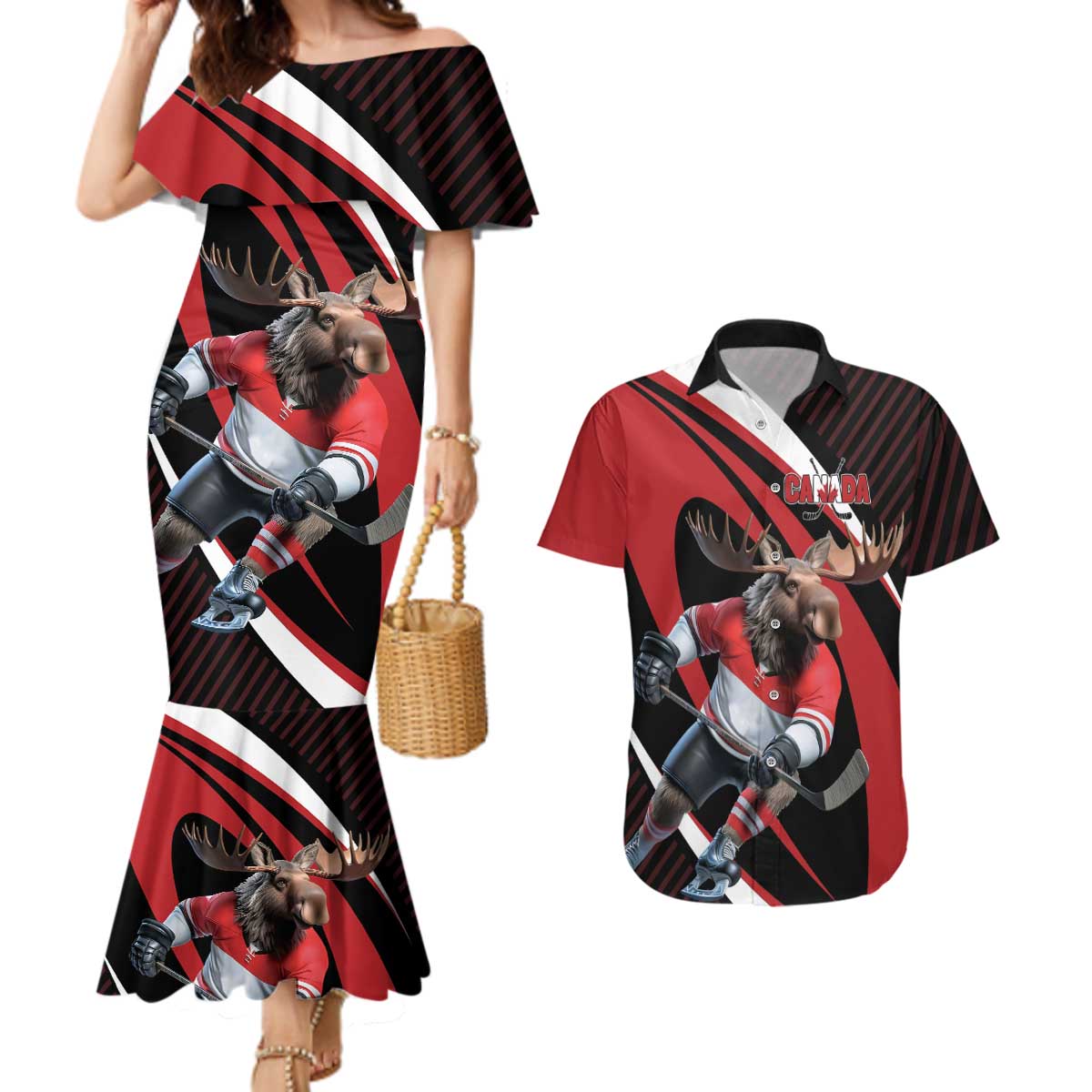 Canada Hockey Personalized Couples Matching Mermaid Dress and Hawaiian Shirt Go Canada Go