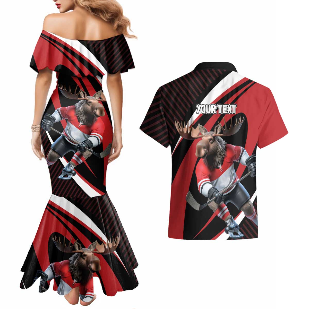 Canada Hockey Personalized Couples Matching Mermaid Dress and Hawaiian Shirt Go Canada Go
