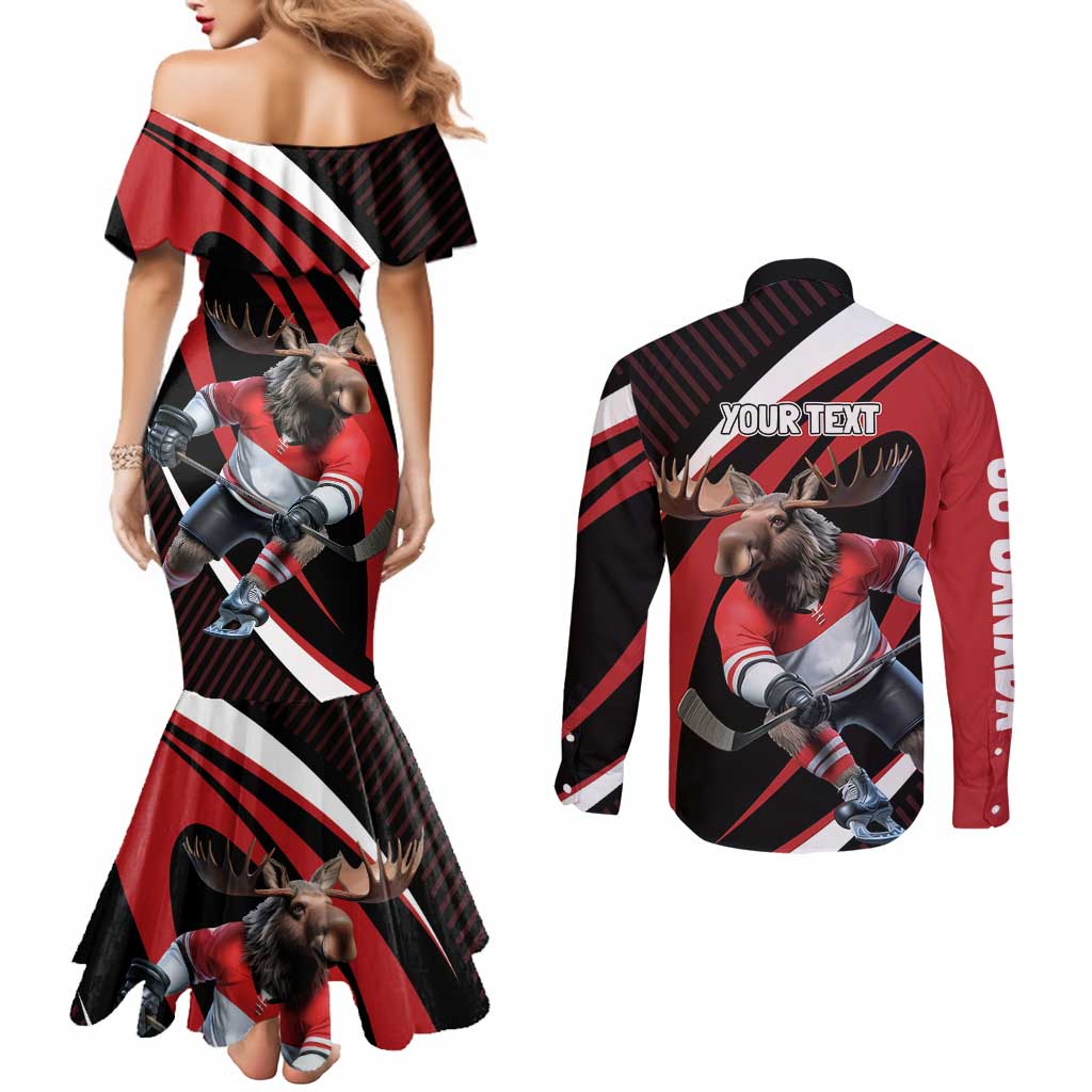 Canada Hockey Personalized Couples Matching Mermaid Dress and Long Sleeve Button Shirt Go Canada Go