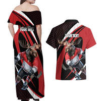 Canada Hockey Personalized Couples Matching Off Shoulder Maxi Dress and Hawaiian Shirt Go Canada Go