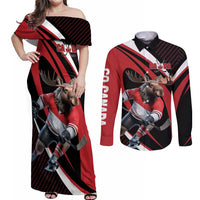 Canada Hockey Personalized Couples Matching Off Shoulder Maxi Dress and Long Sleeve Button Shirt Go Canada Go