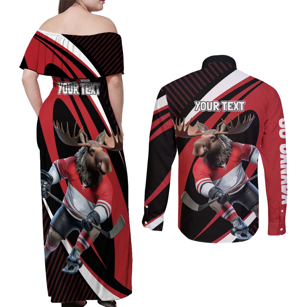Canada Hockey Personalized Couples Matching Off Shoulder Maxi Dress and Long Sleeve Button Shirt Go Canada Go