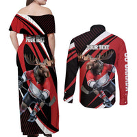 Canada Hockey Personalized Couples Matching Off Shoulder Maxi Dress and Long Sleeve Button Shirt Go Canada Go