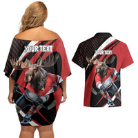 Canada Hockey Personalized Couples Matching Off Shoulder Short Dress and Hawaiian Shirt Go Canada Go