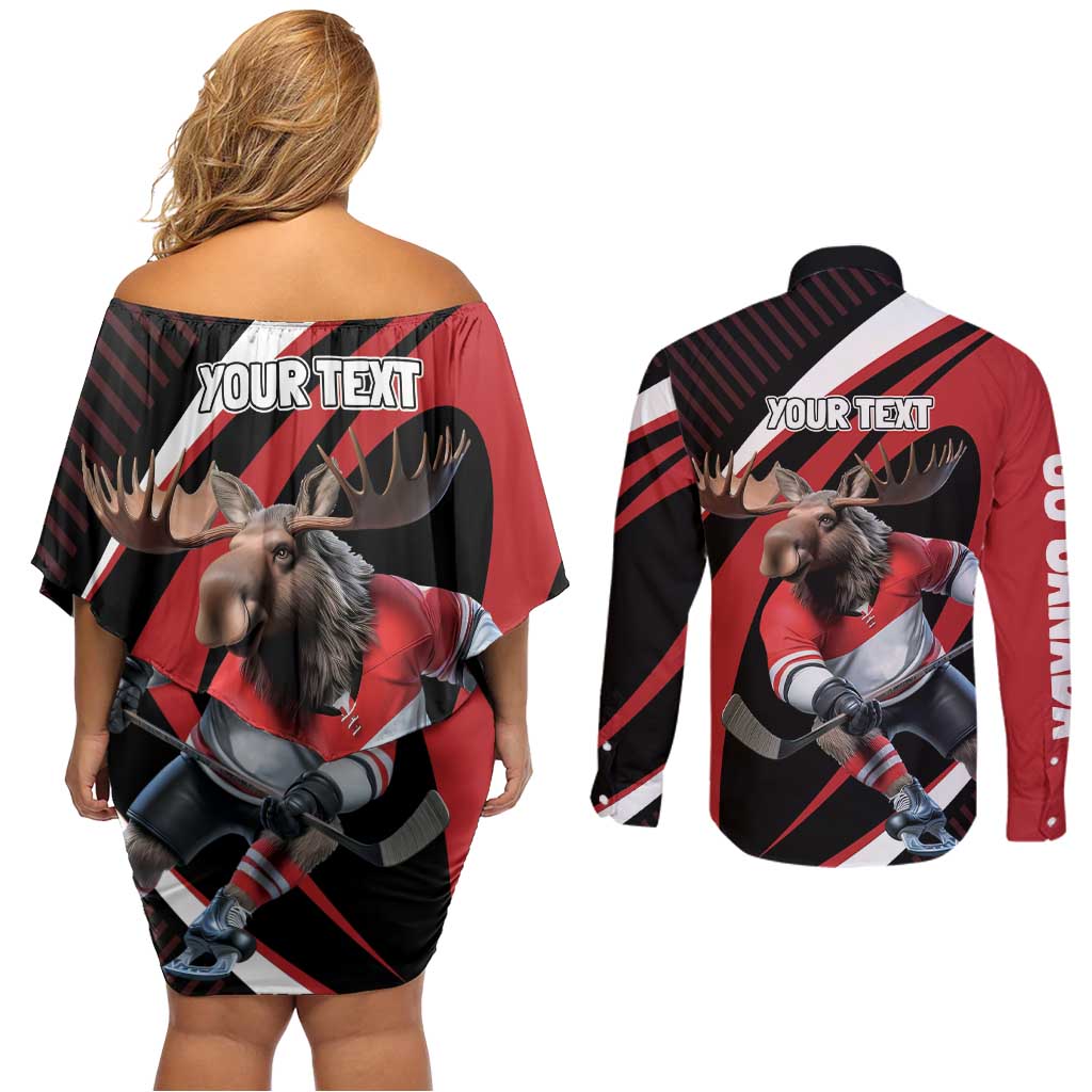 Canada Hockey Personalized Couples Matching Off Shoulder Short Dress and Long Sleeve Button Shirt Go Canada Go