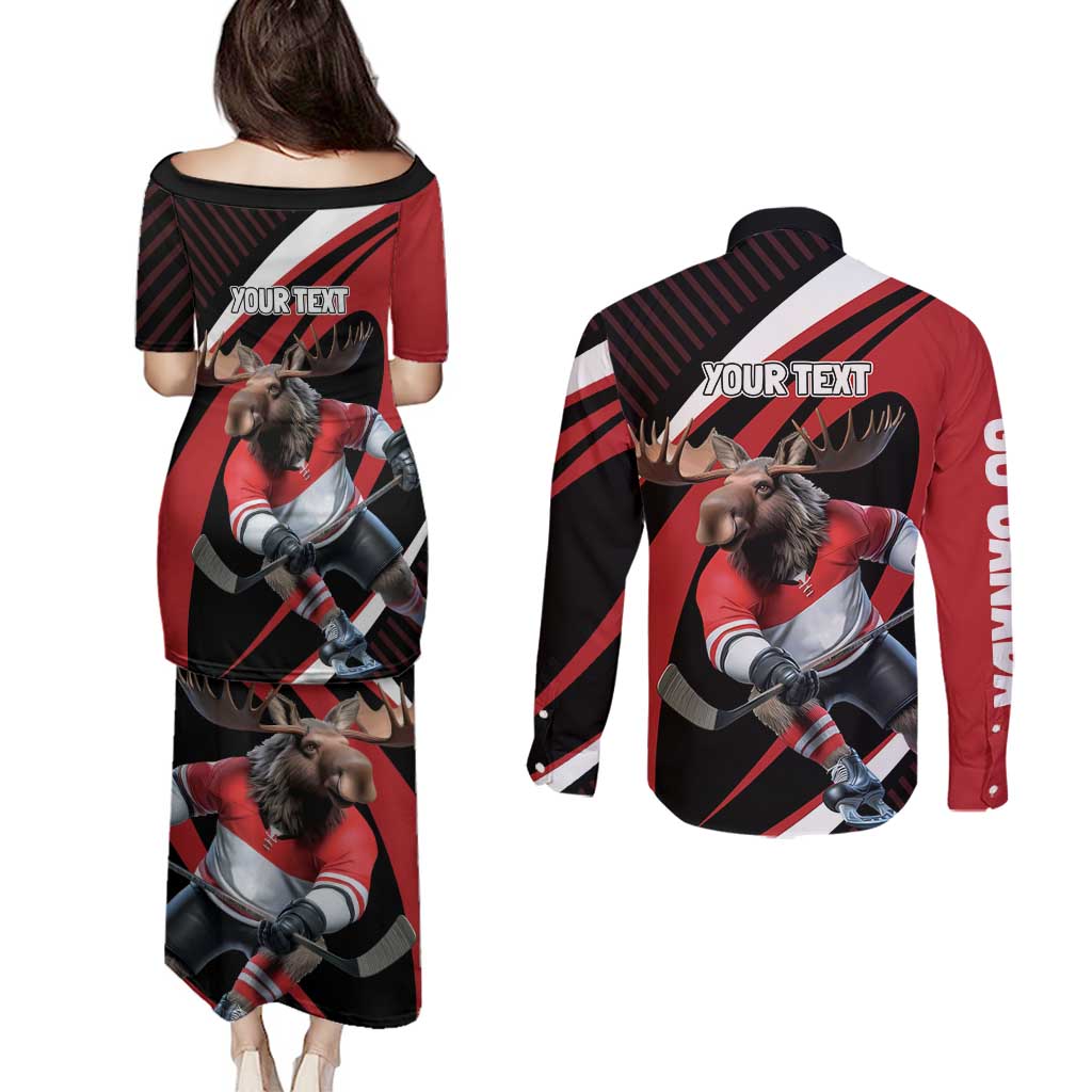 Canada Hockey Personalized Couples Matching Puletasi and Long Sleeve Button Shirt Go Canada Go
