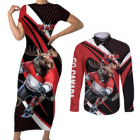 Canada Hockey Personalized Couples Matching Short Sleeve Bodycon Dress and Long Sleeve Button Shirt Go Canada Go