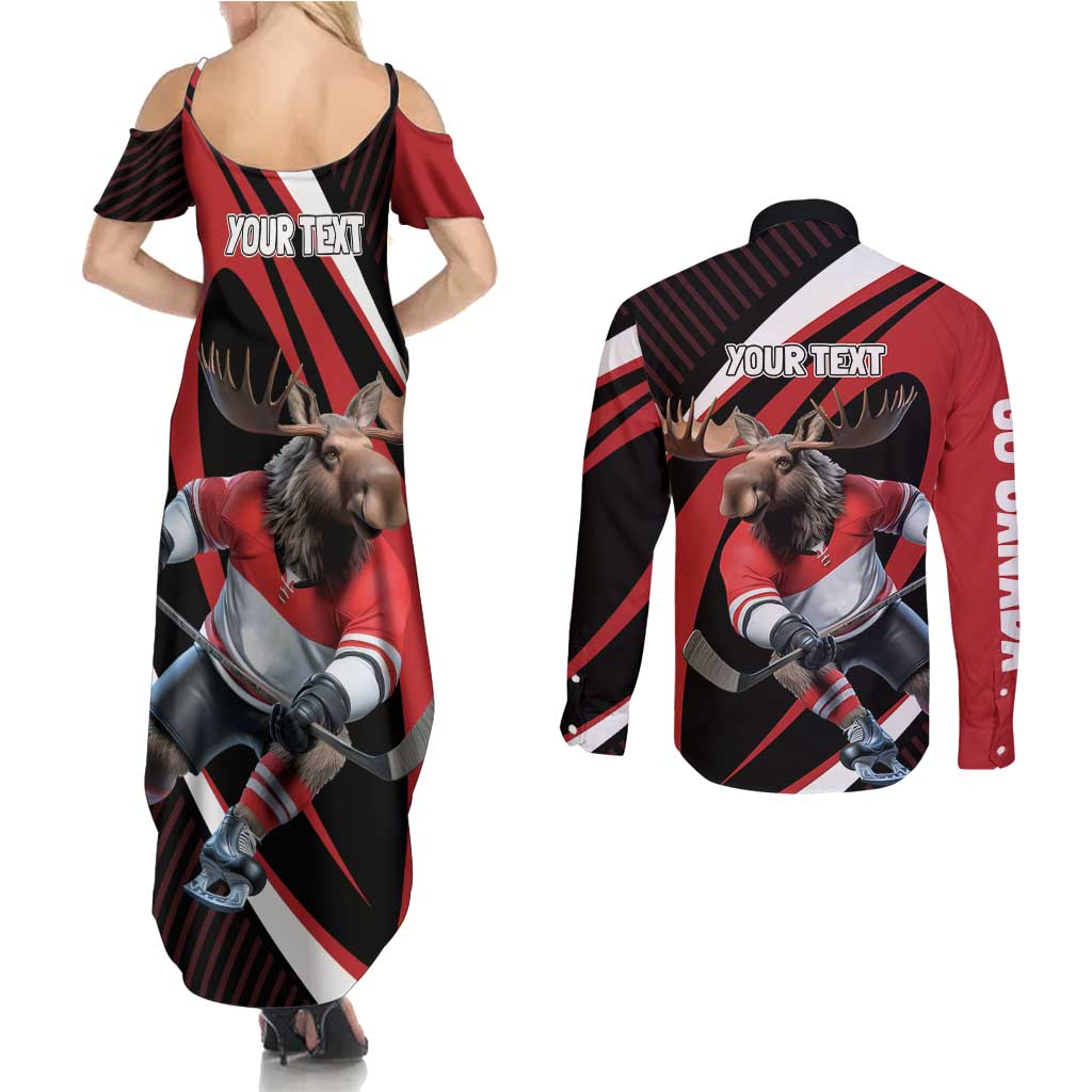 Canada Hockey Personalized Couples Matching Summer Maxi Dress and Long Sleeve Button Shirt Go Canada Go