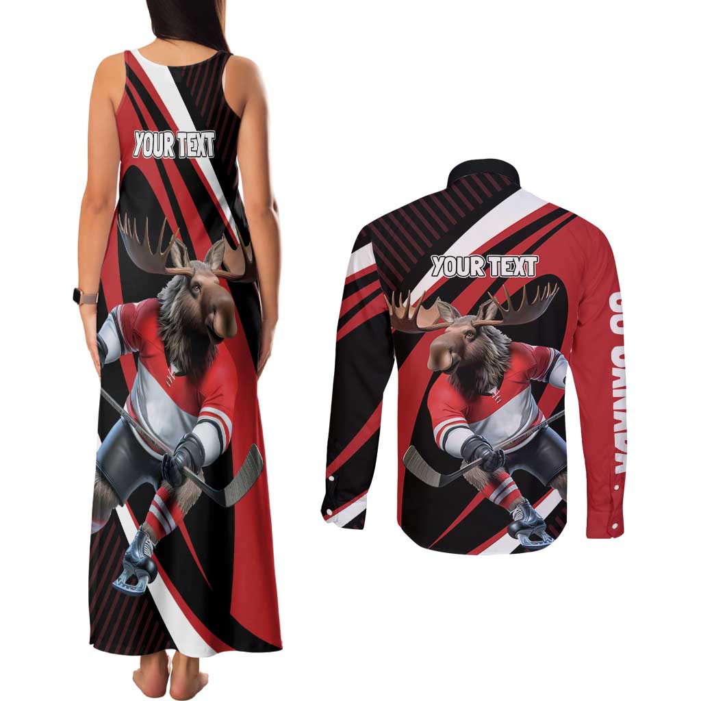 Canada Hockey Personalized Couples Matching Tank Maxi Dress and Long Sleeve Button Shirt Go Canada Go