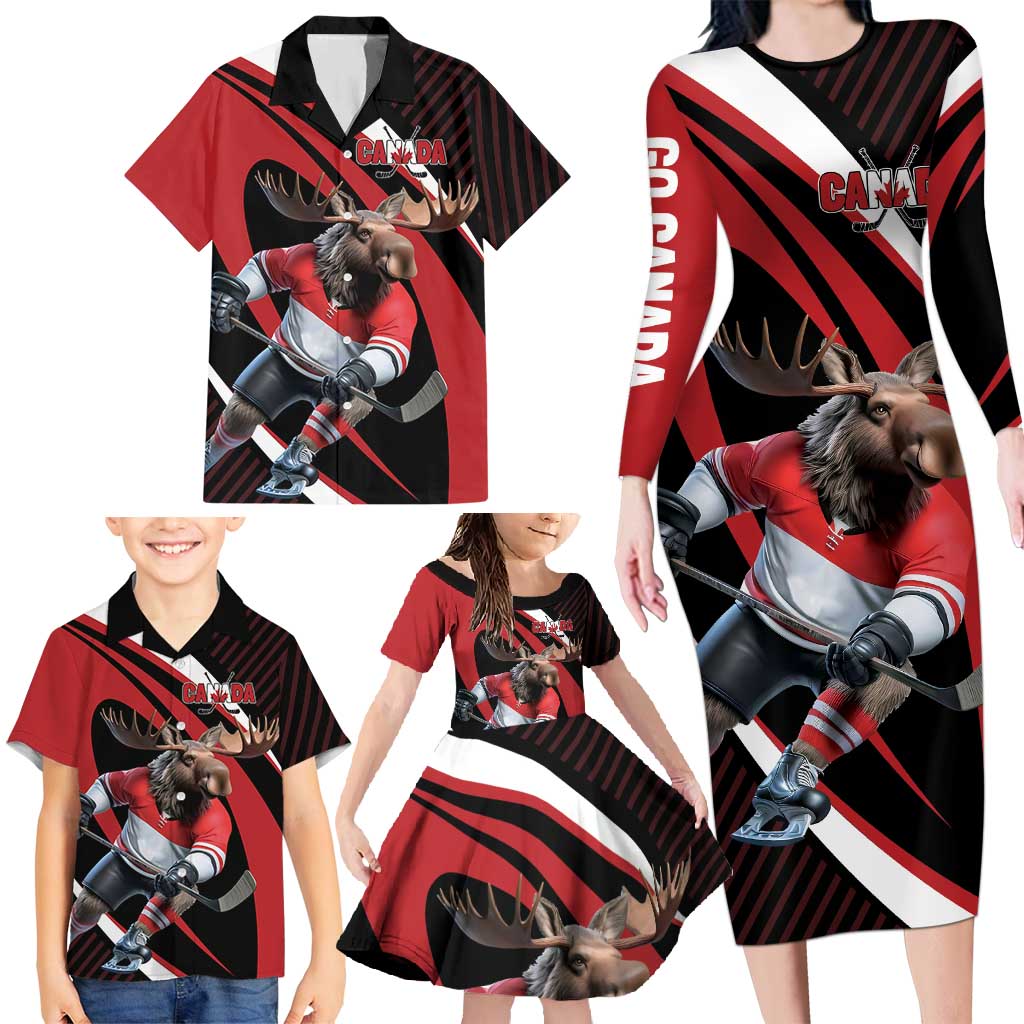Canada Hockey Personalized Family Matching Long Sleeve Bodycon Dress and Hawaiian Shirt Go Canada Go
