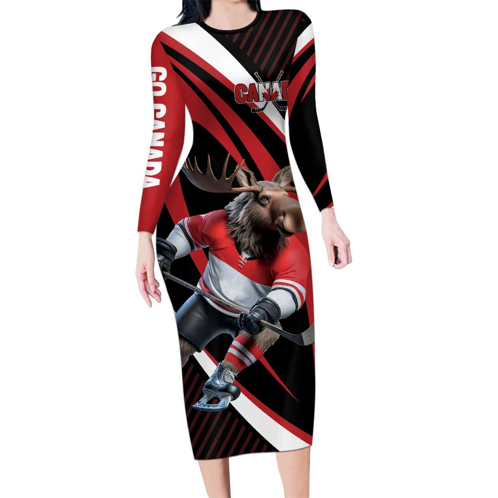 Canada Hockey Personalized Family Matching Long Sleeve Bodycon Dress and Hawaiian Shirt Go Canada Go