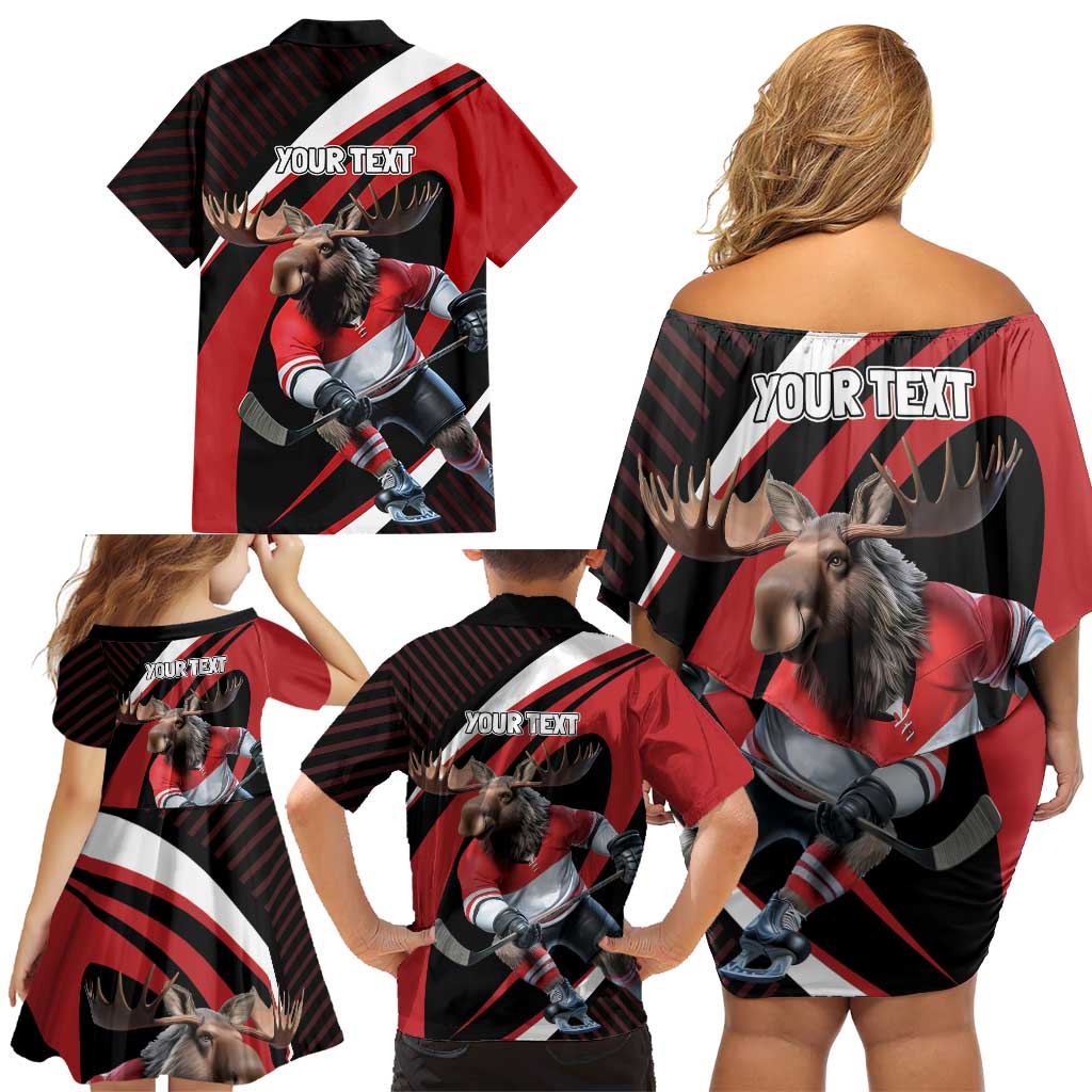 Canada Hockey Personalized Family Matching Off Shoulder Short Dress and Hawaiian Shirt Go Canada Go
