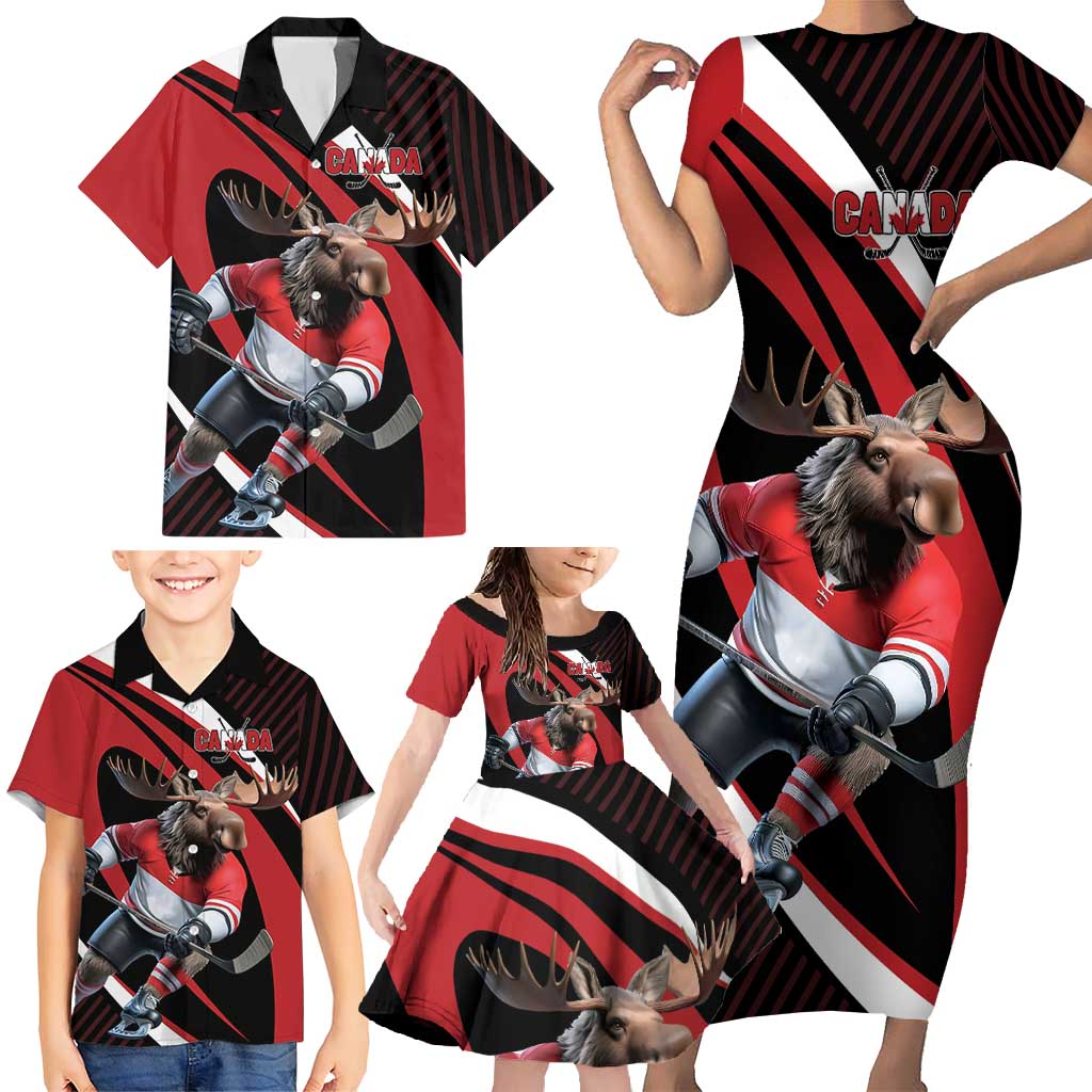 Canada Hockey Personalized Family Matching Short Sleeve Bodycon Dress and Hawaiian Shirt Go Canada Go
