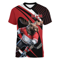 Canada Hockey Personalized Women V-Neck T-Shirt Go Canada Go