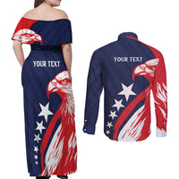 USA Hockey Personalized Eagle Couples Matching Off Shoulder Maxi Dress and Long Sleeve Button Shirt Shoot For The Stars