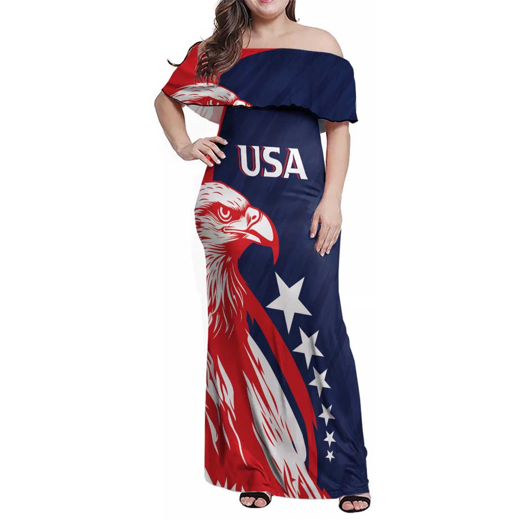 USA Hockey Personalized Eagle Family Matching Off Shoulder Maxi Dress and Hawaiian Shirt Shoot For The Stars