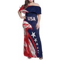 USA Hockey Personalized Eagle Family Matching Off Shoulder Maxi Dress and Hawaiian Shirt Shoot For The Stars