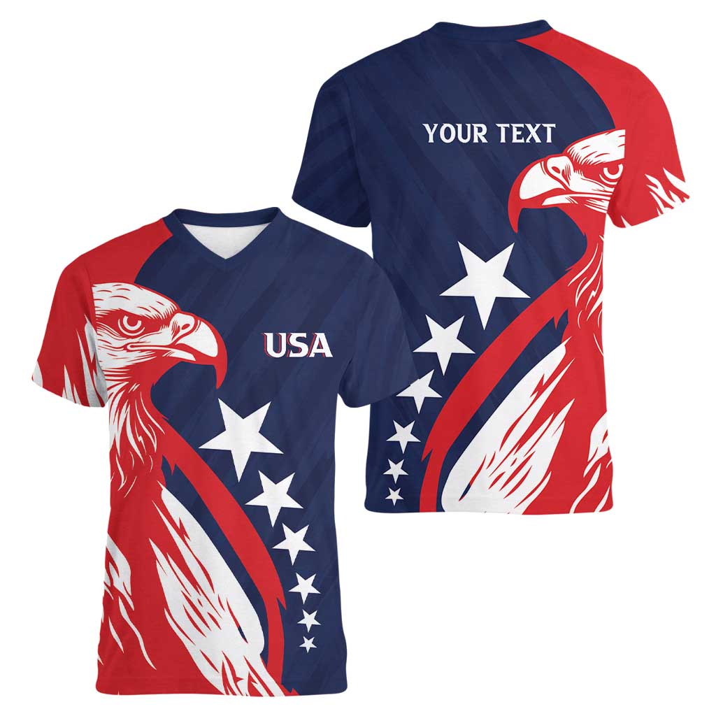 USA Hockey Personalized Eagle Women V-Neck T-Shirt Shoot For The Stars