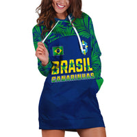 Personalised Brazil Football Hoodie Dress Women's WC 2023 Selecao - Wonder Print Shop