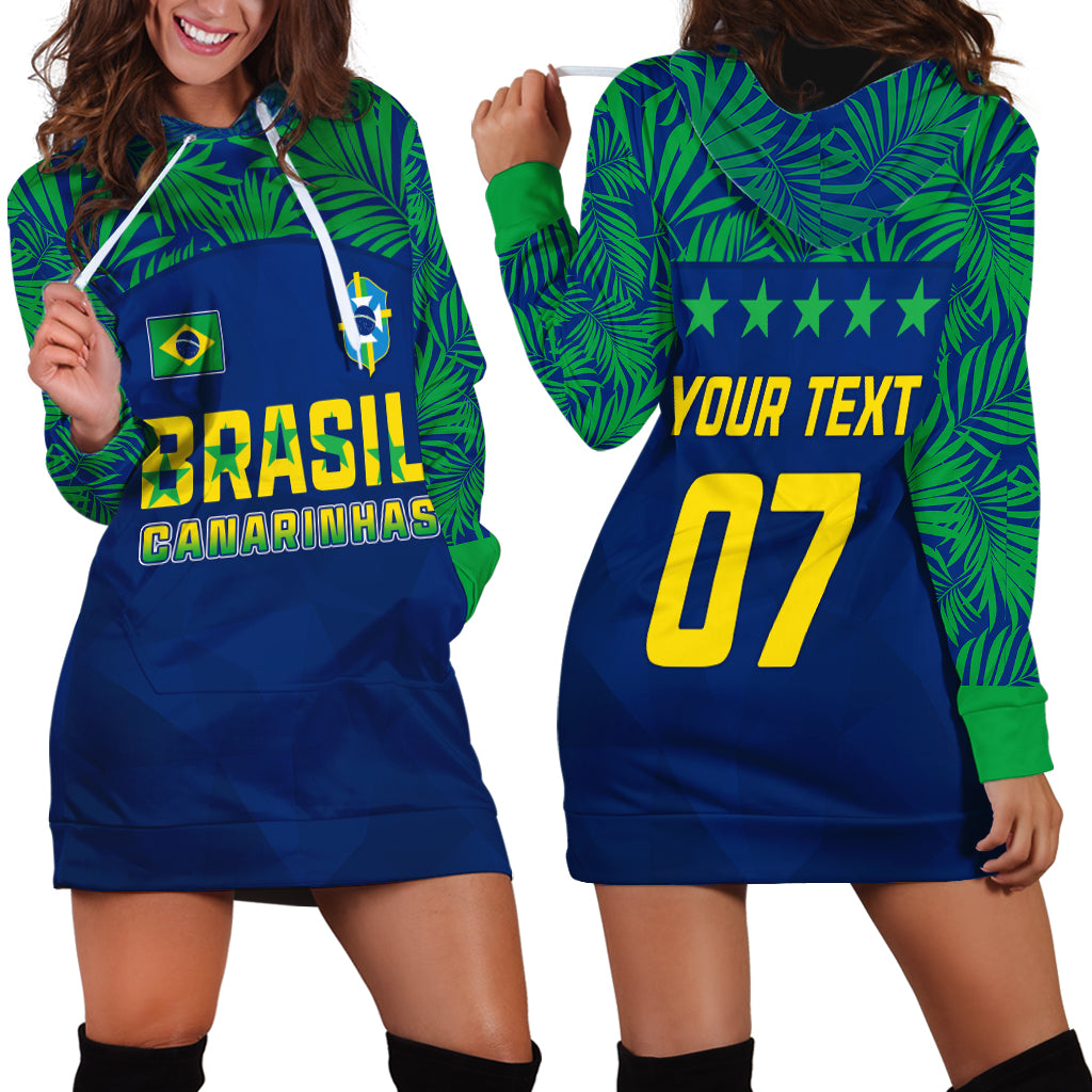 Personalised Brazil Football Hoodie Dress Women's WC 2023 Selecao - Wonder Print Shop