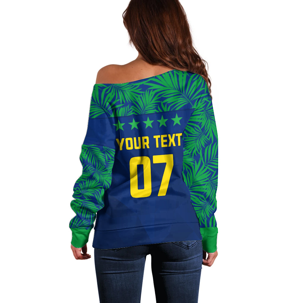 Personalised Brazil Football Off Shoulder Sweater Women's WC 2023 Selecao - Wonder Print Shop