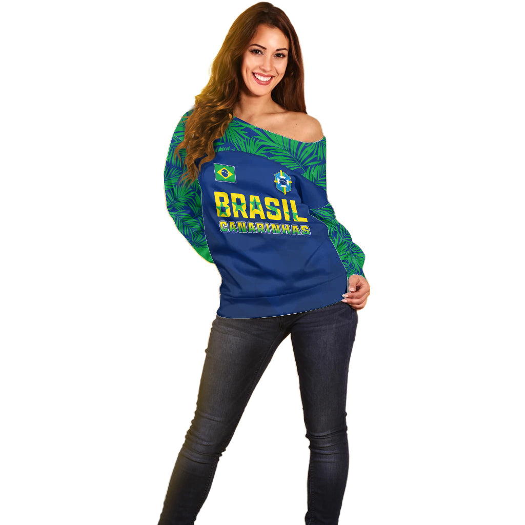 Personalised Brazil Football Off Shoulder Sweater Women's WC 2023 Selecao - Wonder Print Shop