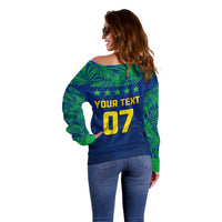 Personalised Brazil Football Off Shoulder Sweater Women's WC 2023 Selecao - Wonder Print Shop