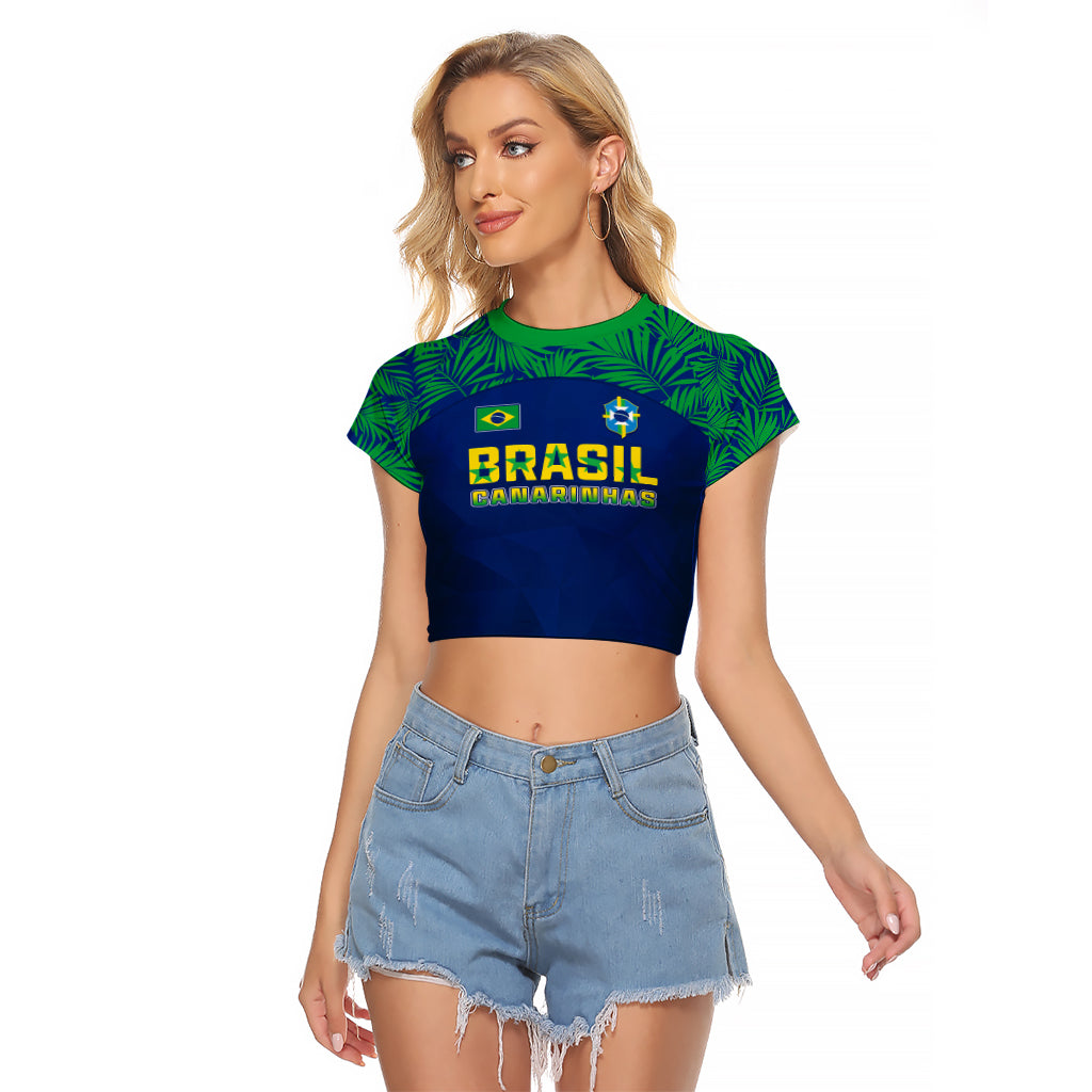 Personalised Brazil Football Raglan Cropped T Shirt Women's WC 2023 Selecao - Wonder Print Shop