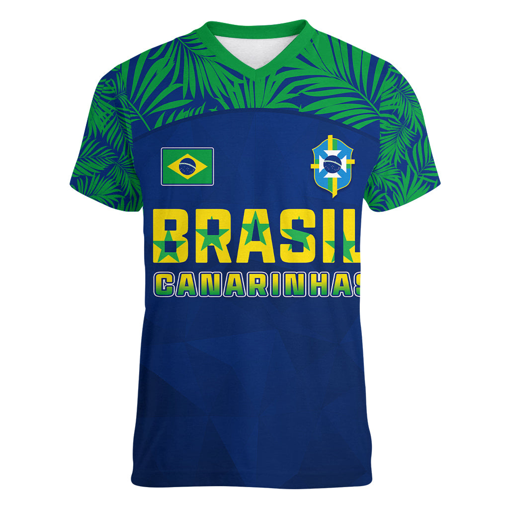 Personalised Brazil Football Women V Neck T Shirt Women's WC 2023 Selecao - Wonder Print Shop