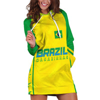 Personalised Brazil Football Hoodie Dress Women's WC 2023 Canarinhas - Wonder Print Shop