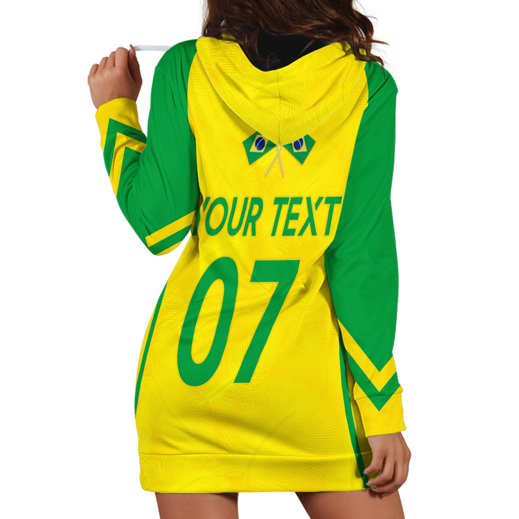 Personalised Brazil Football Hoodie Dress Women's WC 2023 Canarinhas - Wonder Print Shop