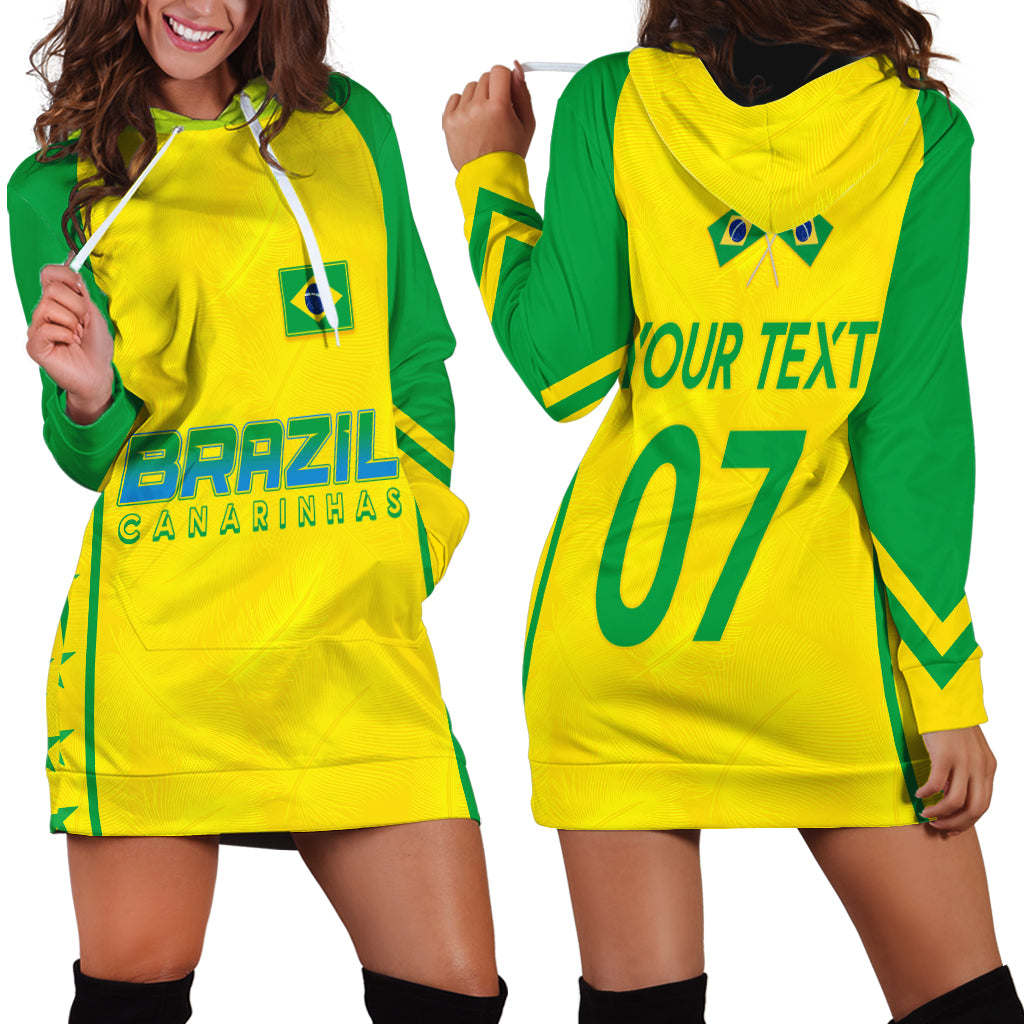 Personalised Brazil Football Hoodie Dress Women's WC 2023 Canarinhas - Wonder Print Shop