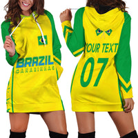 Personalised Brazil Football Hoodie Dress Women's WC 2023 Canarinhas - Wonder Print Shop