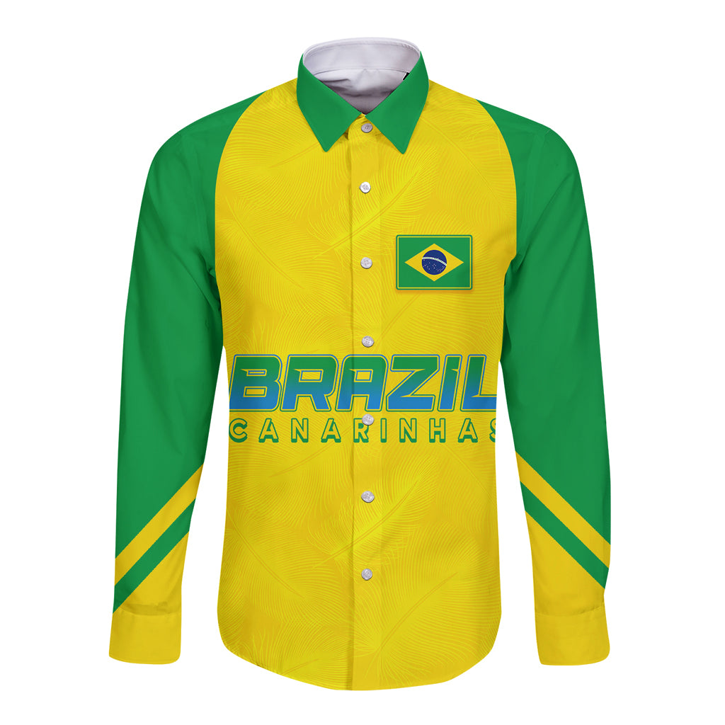 Personalised Brazil Football Long Sleeve Button Shirt Women's WC 2023 Canarinhas - Wonder Print Shop
