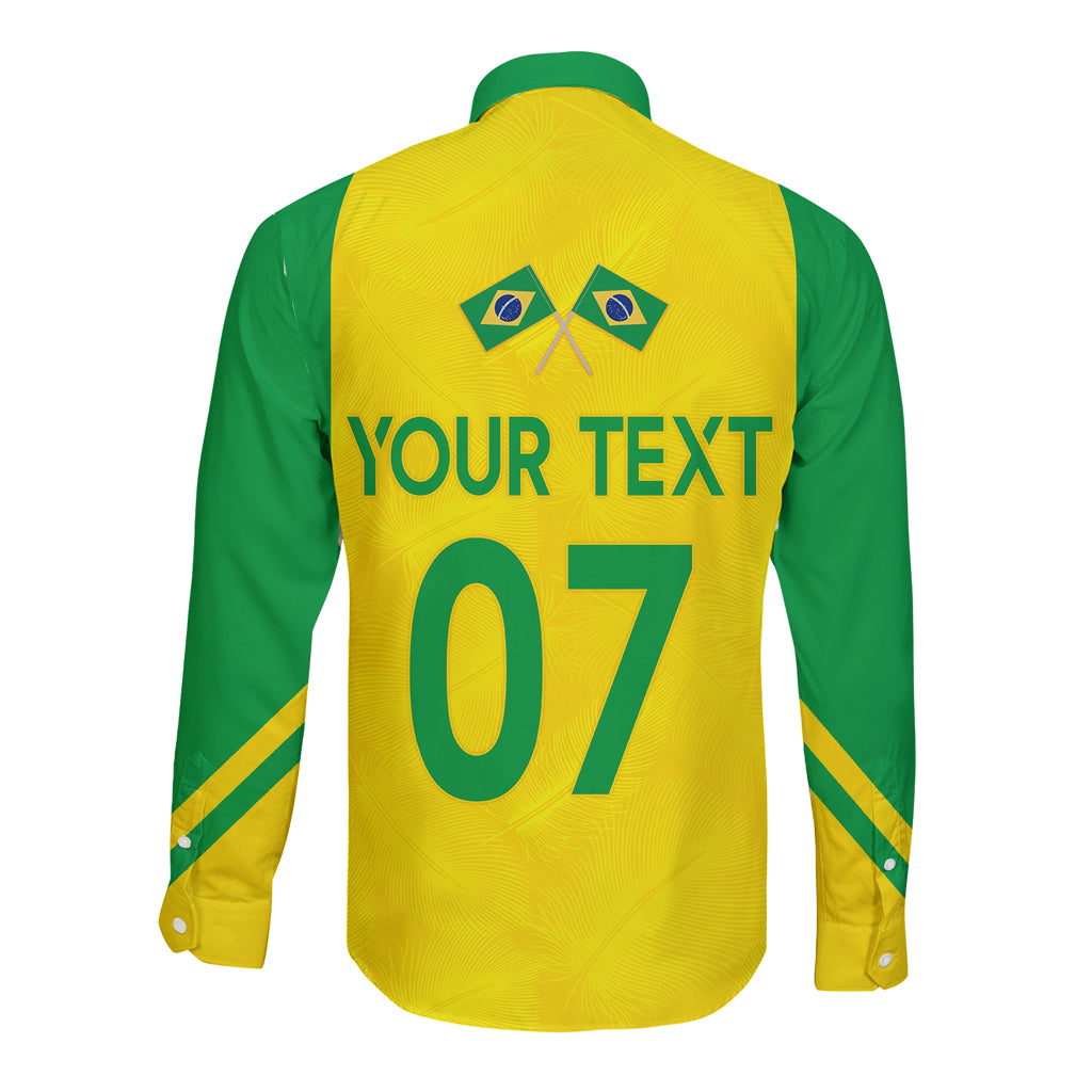 Personalised Brazil Football Long Sleeve Button Shirt Women's WC 2023 Canarinhas - Wonder Print Shop