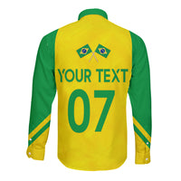 Personalised Brazil Football Long Sleeve Button Shirt Women's WC 2023 Canarinhas - Wonder Print Shop