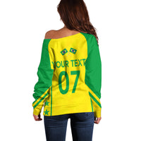 Personalised Brazil Football Off Shoulder Sweater Women's WC 2023 Canarinhas - Wonder Print Shop