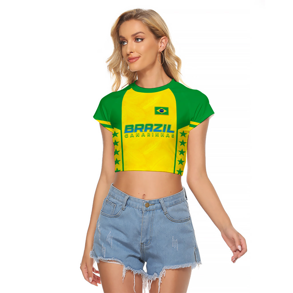 Personalised Brazil Football Raglan Cropped T Shirt Women's WC 2023 Canarinhas - Wonder Print Shop