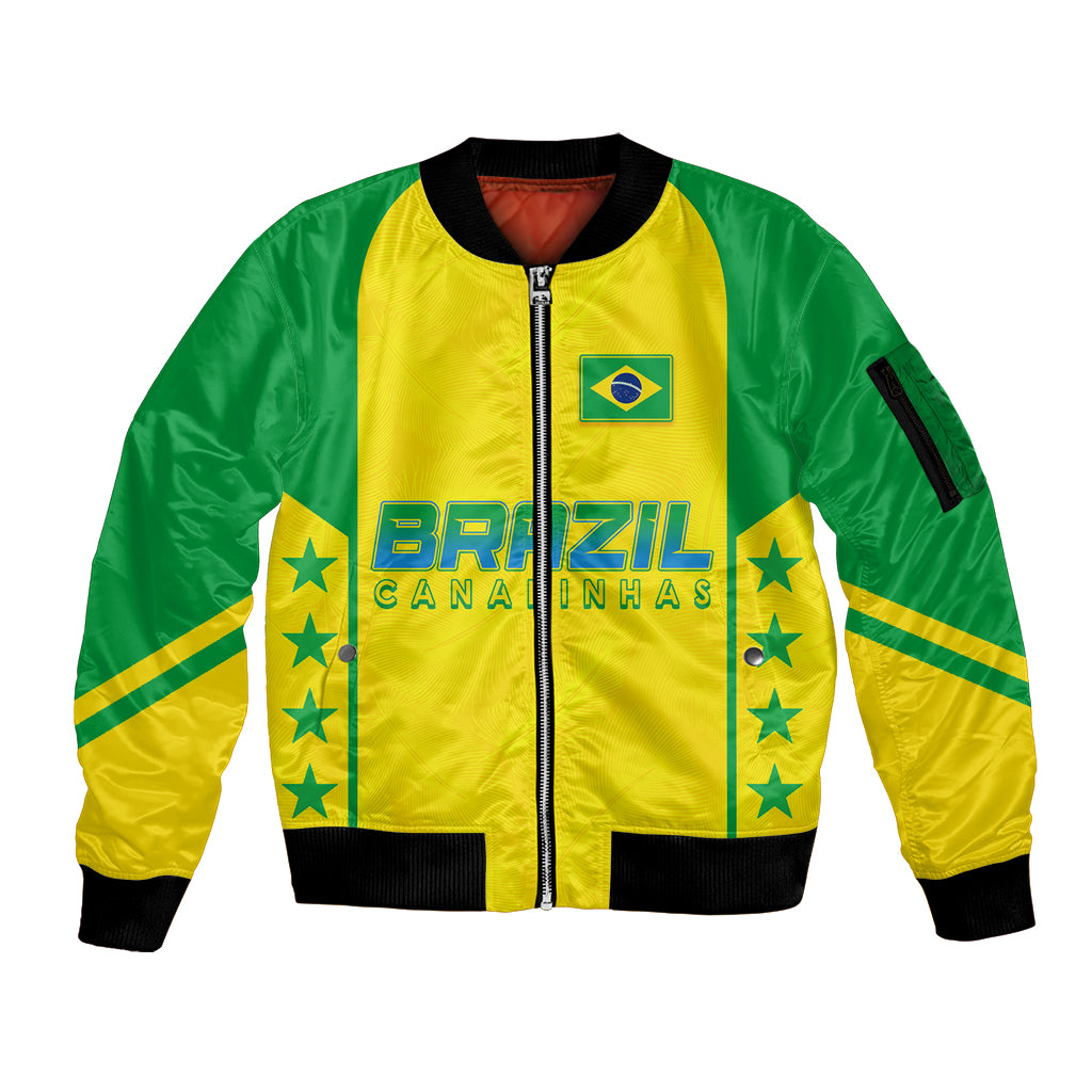 Personalised Brazil Football Sleeve Zip Bomber Jacket Women's WC 2023 Canarinhas - Wonder Print Shop