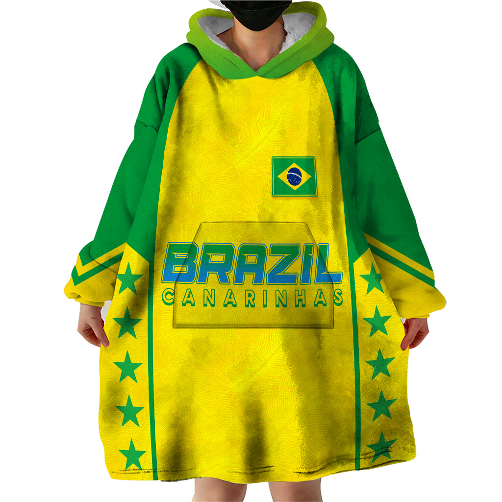 Personalised Brazil Football Wearable Blanket Hoodie Women's WC 2023 Canarinhas - Wonder Print Shop