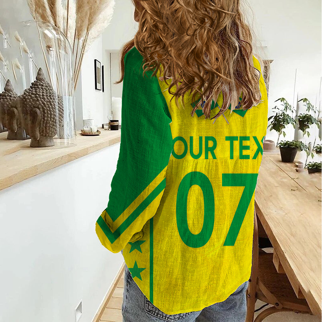 Personalised Brazil Football Women Casual Shirt Women's WC 2023 Canarinhas - Wonder Print Shop