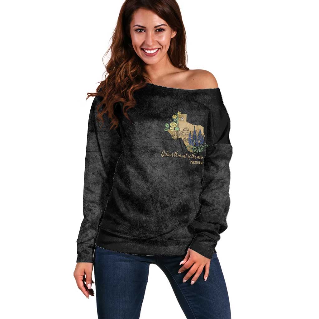 Pray for Texas Off Shoulder Sweater Hill Country Strong - Wonder Print Shop