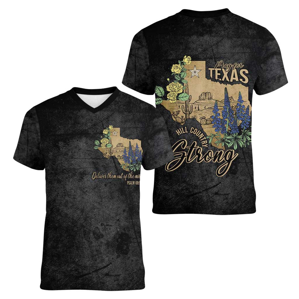 Pray for Texas Women V-Neck T-Shirt Hill Country Strong - Wonder Print Shop