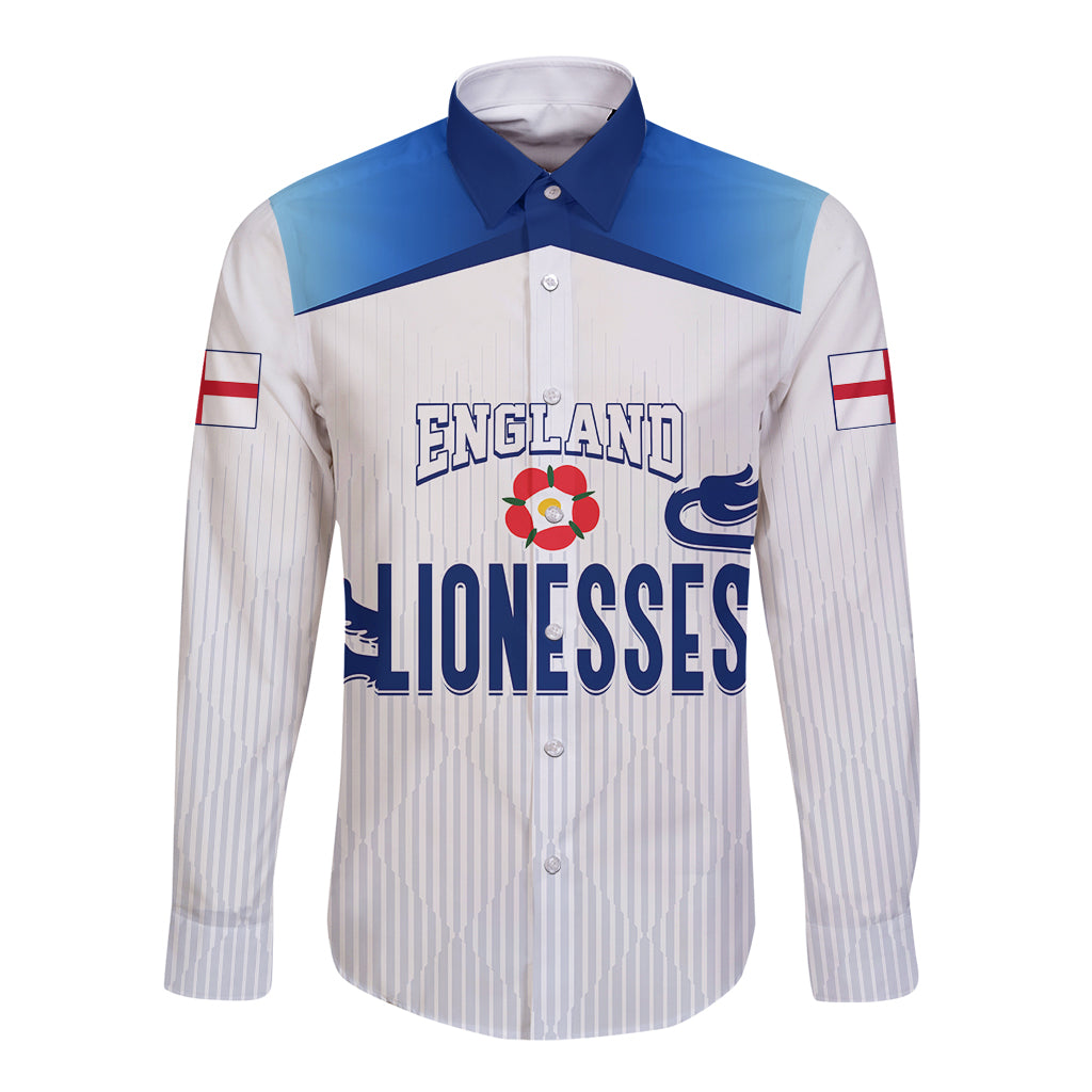 Personalised England Football Long Sleeve Button Shirt The Lionesses Women World Cup 2023 - Wonder Print Shop